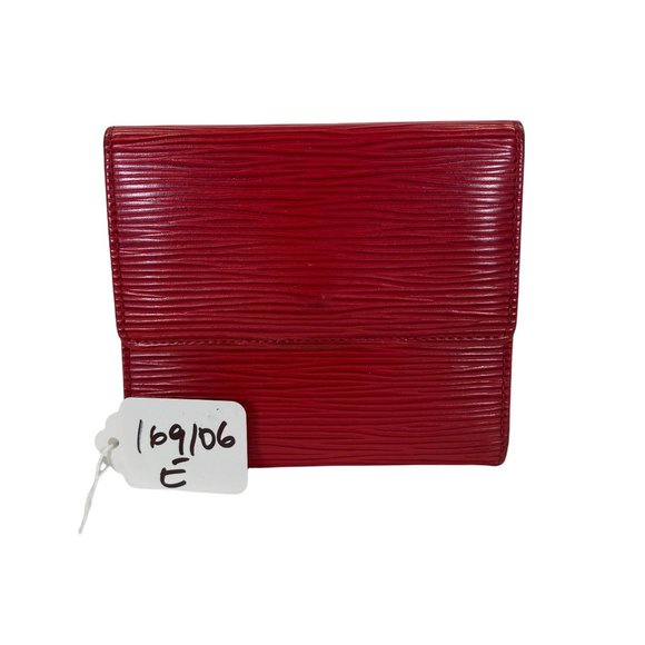 Authentic Louis Vuitton Wallet Credit Epi Porte Feiulle Elise Red Leather Trifol - Picture 2 of 9